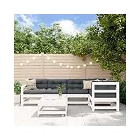 rantry salon de jardin 6 pièces avec coussins - blanc - en bois massif - ensemble de meubles de jardin - canapé lounge - salon de balcon - ensemble de canapés - terrasse - jardin - balcon