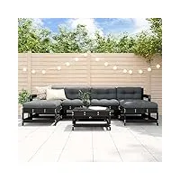 rantry salon de jardin 7 pièces avec coussins - noir - en bois massif - canapé lounge - salon de balcon - ensemble de canapés - meubles de balcon