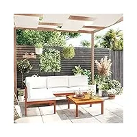 rantry ensemble de 5 meubles de jardin avec coussins - salon de jardin - canapé d'angle - pour jardin, balcon et terrasse - blanc crème - bois massif d'acacia