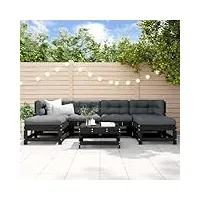 rantry salon de jardin 7 pièces avec coussins - noir - canapé lounge - meubles de jardin en bois massif