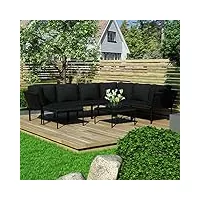 rantry salon de jardin 8 pièces avec coussins - modulable - ensemble de meubles de jardin - canapé de balcon - meubles de jardin - noir et anthracite - pvc