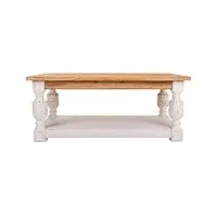 pegane table basse, table de salon en bois sculpté coloris naturel, blanc - longueur 120 x profondeur 70 x hauteur 50 cm