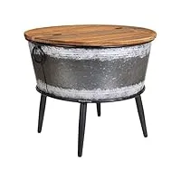 pegane table basse, table de salon coffre en métal noir et bois naturel - diamètre 60 x hauteur 51,5 cm