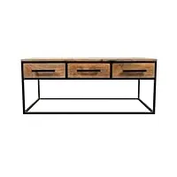 pegane table basse, table de salon en bois et métal avec 3 tiroirs - longueur 119 x profondeur 61 x hauteur 48 cm