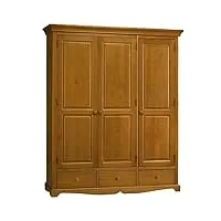 actual diffusion armoire penderie pin miel 3 portes 3 tiroirs 6 niches l 164.3 h 194.8 p 54.5 cm