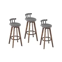 chaises de bar, tabourets de bar rembourrés en coton et lin, tabourets de bar en bois massif, ensemble de 3 pièces, rotatifs, adaptés À cuisine, au salon, au bar et au bureau ( color : gray , size : s