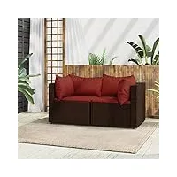 cosisti salon de jardin exterieur en resine canapé de jardin canape exterieur meuble de jardin avec coussins résine tressée-marron et rouge-2x coin