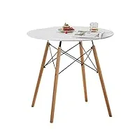 jazzlyn table à manger ronde, table cuisine, scandinave style table en bois 80 cm blanc