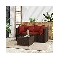 cosisti salon de jardin exterieur en resine canapé de jardin canape exterieur meuble de jardin avec coussins résine tressée-marron et rouge-2x coin + table