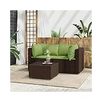 cosisti salon de jardin exterieur en resine canapé de jardin canape exterieur meuble de jardin avec coussins résine tressée-marron et vert-2x coin + table