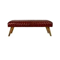 pegane banc d'assise, banquette en cuir coloris bordeaux et bois coloris naturel - longueur 115 x profondeur 53 x hauteur 38 cm