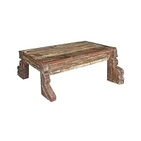 pegane table basse, table de salon en bois coloris marron vieilli - longueur 137 x profondeur 110 x hauteur 51 cm