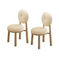 lot de 2 chaises de salle à manger en laine d'agneau, chaises de salle à manger en bois avec dossier en forme de beignet et pieds en bois massif, chaise de cuisine rembourrée de ferme de campagne