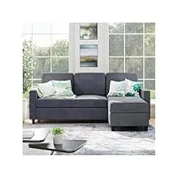 silkfrom convertible sectional sofa couch, modern linen fabric l-shaped, 3-seat sofa sectional with reversible chaise,canapé de salon