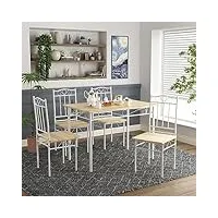 jazzlyn moderne ensemble table et 4 chaises,table de cuisine 4 personnes,pour salle à manger,salon,109×69×75cm,bois hêtre & blanc