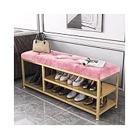 banc d'entrée organisateur de chaussures pour salon, chambre à coucher, banc de rangement pour chaussures moderne avec base en métal, étagère à chaussures avec siège rem(size:60x35x48cm,color:rose)