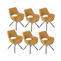 meuble cosy lot de 6 chaises salle à manger scandinave avec dossier et accoudoirs fauteuil pour salon cuisine bureau, siège rembourré en tissu pieds en métal, jaune, 58.5x59x81cm, 58,5x59x81cm
