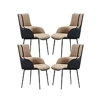 wluos lot de 4 chaises de cuisine et de salle à manger en cuir microfibre avec accoudoirs ergonomiques, pieds en métal, chaise de réception de salon (couleur : beige jaune + bleu foncé)