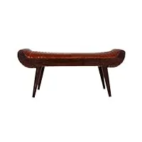 pegane banc d'assise, banquette en cuir coloris marron et bois - longueur 125 x profondeur 51 x hauteur 38 cm