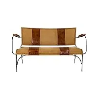 pegane banc d'assise, banquette en métal coloris noir et cuir marron - longueur 127 x profondeur 71 x hauteur 76 cm