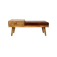 pegane banc d'assise, banquette en cuir coloris marron et bois naturel - longueur 100 x profondeur 53 x hauteur 40 cm