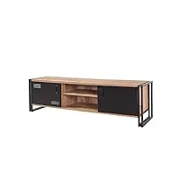 concept usine | meuble tv style industriel 180 cm | design skarm bois et métal noir | moderne, pratique et fonctionnel | espace de rangement généreux | meuble télé, multimédia pour salle salon