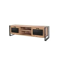 concept usine | meuble tv style industriel 180 cm | design syn bois et métal noir | moderne, pratique et fonctionnel | espace de rangement généreux | meuble télé, multimédia pour salle salon