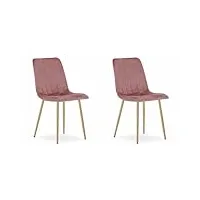 nmk home chaises velour salle a manger lot de 2 - chaises de cuisine avec des coutures verticales et des pieds en métal - design Élégant pour un aménagement contemporain