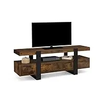 idmarket - meuble tv 140 cm phoenix avec tiroirs bois effet vieilli et noir