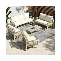 merax mobilier de terrasse - salon de jardin extérieur - 7 places, 7 places, 1 table basse - coussins d'assise en rotin synthétique amovibles et lavables - beige