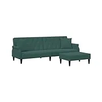 vidaxl canapé-lit à 2 places avec oreillers et repose-pied vert foncé