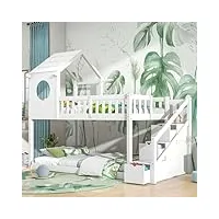 lit pour enfant 90 x 200cm,lit en bois pour enfants, forme de maison décorative en lattes de bois blanc, sommier à lattes,anti-chute,en bois de pin pour enfants