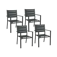 outsunny ensemble de 4 chaises de jardin empilables en aluminium et textilène avec accoudoirs, lot de 4 pièces pour extérieur, gris