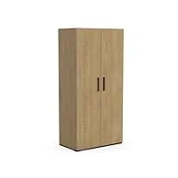 petite armoire penderie 2 portes 2 niches tendance – style industriel – coloris chêne hamilton & finitions noir mat - 90,3 x 51,7 x 188,2 cm
