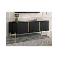vente-unique - meuble tv avec 3 portes en bois de manguier et métal - noir et doré - balimela