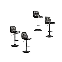 mahnfeid lot de 4 tabourets de bar de 60 à 80 cm, rembourrés en velours, pivotants, à hauteur de comptoir, avec dossier et repose-pieds, chaises de cuisine réglables pour îlot de pub (couleur : noir