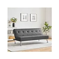 silkfrom modern convertible tufted faux leather futon sofa bed sleeper with chrome metal legs for living room, apartment and small space,canapé de salon