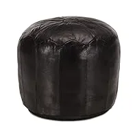 toshilian pouf repose-pied, pouf ottoman tabouret bas de salon pouf 40 x 35 cm noir cuir véritable de chèvre