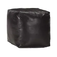 toshilian pouf repose-pied, pouf ottoman tabouret bas de salon pouf 40 x 40 x 40 cm noir cuir véritable de chèvre