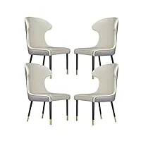 lot de 4 chaises de salle à manger en cuir pour cuisine, siège ergonomique, cuisine, salon, comptoir, pieds en fer forgé, chaise longue d'étude (couleur : blanc + gris)