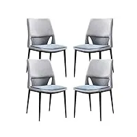 lot de 4 chaises de cuisine, salle à manger, technologie moderne, tissu, cuir, salon, pieds en acier au carbone, coiffeuse, chaise de maquillage (couleur : bleu clair + gris)