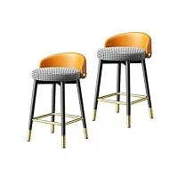 ensemble de 2 chaises de bar, tabourets de bar de comptoir modernes, tabourets de bar rembourrés en pu à dossier bas, chaise haute en fer forgé en pu, hauteur d'assise 55 cm