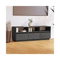 tidyard meuble tv gris 140x37x50 cm bois de pin massif, banc tv avec compartiments de stockage, support de télévision pour salon, chambre meubles
