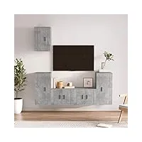 tidyard ensemble de meubles tv 5 pièce gris béton bois d'ingénierie, banc tv avec compartiments de stockage, support de télévision pour salon, chambre meubles style b