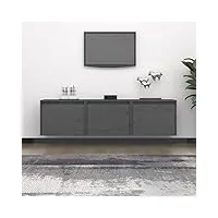 tidyard meubles tv 3 pièce gris bois massif de pin, banc tv avec compartiments de stockage, support de télévision pour salon, chambre meubles style a