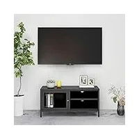 tidyard meuble tv anthracite 90x30x44 cm acier et verre, banc tv avec compartiments de stockage, support de télévision pour salon, chambre meubles