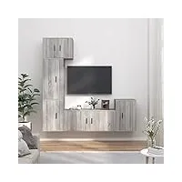 tidyard ensemble de meubles tv 5 pièce sonoma gris bois d'ingénierie, banc tv avec compartiments de stockage, support de télévision pour salon, chambre meubles style d