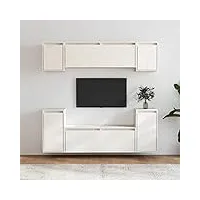 tidyard meubles tv 6 pièce blanc bois massif de pin, banc tv avec compartiments de stockage, support de télévision pour salon, chambre meubles style b