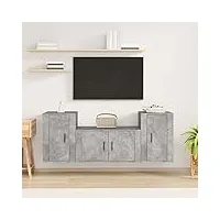 tidyard ensemble de meubles tv 3 pièce gris béton bois d'ingénierie, banc tv avec compartiments de stockage, support de télévision pour salon, chambre meubles style b