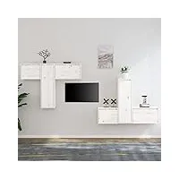 tidyard meubles tv 6 pièce blanc bois massif de pin, banc tv avec compartiments de stockage, support de télévision pour salon, chambre meubles style f